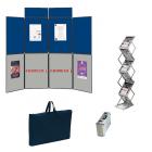 Kit complet stands 8 panneaux  + 2 pancartes + présentoir zig-zag alu-plexiglass 6 cases + sacs de transports